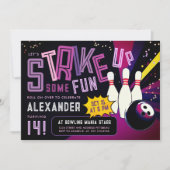 Cool Girly Bowling Strike Kleurrijke Paarse Party Kaart (Voorkant)