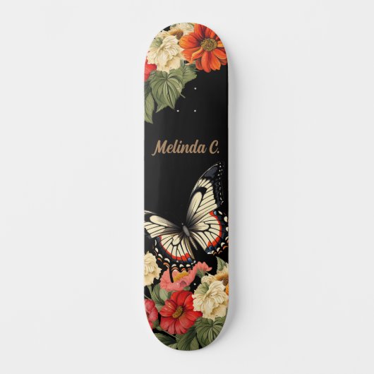 Cool Girly Floral Butterfly Wide Schaats Deck Persoonlijk Skateboard (Voorkant)