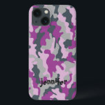 Cool Girly Pink Camo Camouflage Name Persoonlijk Case-Mate iPhone Case<br><div class="desc">Het vormgeving van het camoufleerpatroon in kleur is een combinatie van roze, paarse en lichte olijfgroen en donkerder olijfgroen in een subtiele grijze toon met een plaats voor jouw naam. Pas het met de naam van de ontvanger aan of pas het verder aan als u de doopvont, de grootte, en...</div>