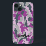 Cool Girly Pink Camo Camouflage Name Persoonlijk Case-Mate iPhone Case<br><div class="desc">Het vormgeving van het camoufleerpatroon in kleur is een combinatie van roze, paarse en lichte olijfgroen en donkerder olijfgroen in een subtiele grijze toon met een plaats voor jouw naam. Pas het met de naam van de ontvanger aan of pas het verder aan als u de doopvont, de grootte, en...</div>