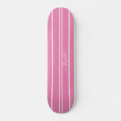 Cool Girly Pink White Racing Stripes Monogramed Persoonlijk Skateboard (Voorkant)