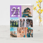 Cool girly purple photos collage grid 21 birthday kaart (Gele Bloem)