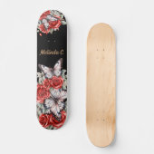 Cool Girly Red Roses & Butterfly Schaats Deck Persoonlijk Skateboard (Voorkant)