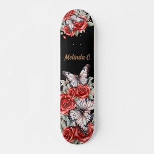 Cool Girly Red Roses & Butterfly Schaats Deck Persoonlijk Skateboard