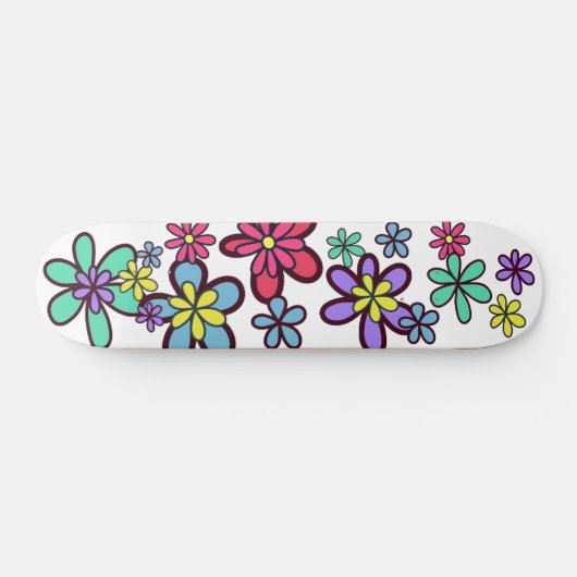 Cool Girly Retro Flower Power Persoonlijk Skateboard (Horizontaal)