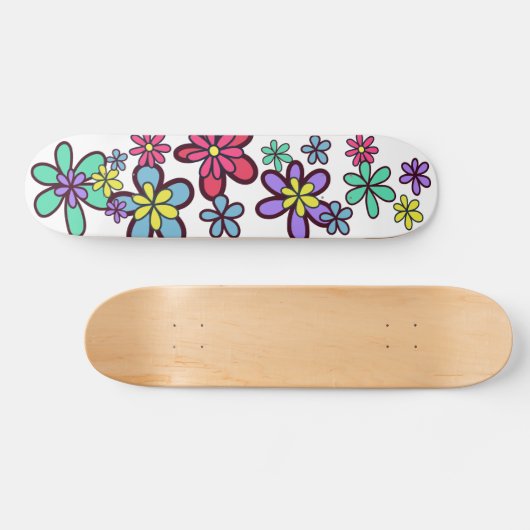 Cool Girly Retro Flower Power Persoonlijk Skateboard (Horizontaal)