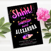 Cool Girly Surprise Party Sweet 16th Neon Glow Kaart