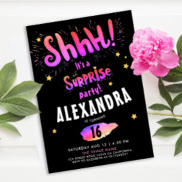 Cool Girly Surprise Party Sweet 16th Neon Glow Kaart