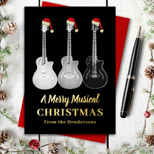 Cool Gitaar Vrolijk Kerstmis Gepersonaliseerd Goud Folie Feestdagen Briefkaart