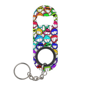 Cool glimlach Faces Patroon + uw idee Sleutelhanger Flessenopener