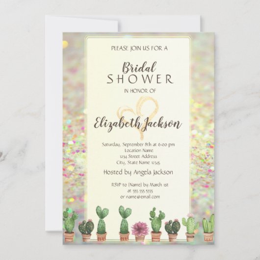 Cool Glitter Bokeh Cactus Vrijgezellenfeest Kaart (Voorkant)