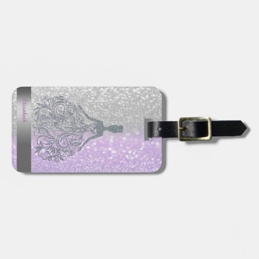 Cool Glitter Bokeh Ombre Stripe, Girl Silhouete Bagagelabel (Voorkant horizontaal)