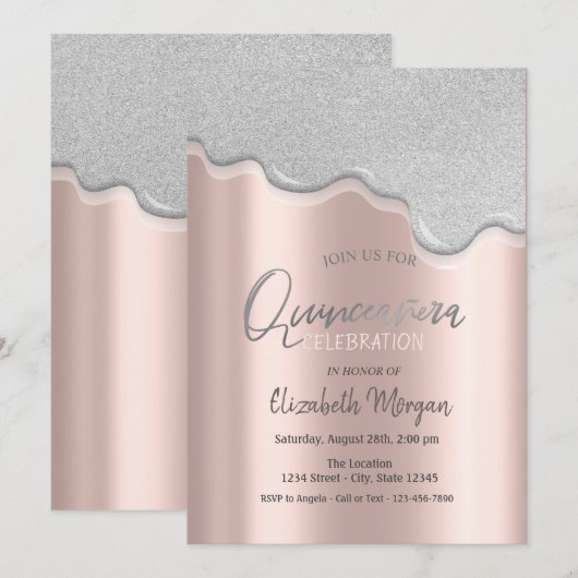 Cool Glitter Drift Roos Gold Quinceañera Kaart (Voorkant / Achterkant)