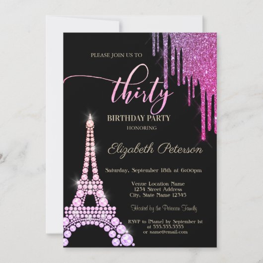 Cool Glitter Drips,Eiffeltoren Diamonds 30th Kaart (Voorkant)