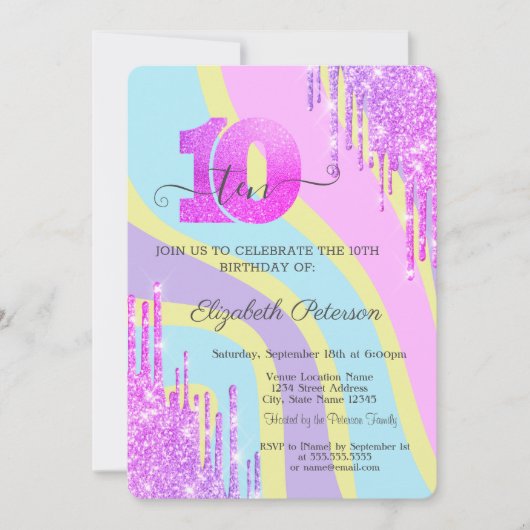 Cool Glitter Drips Groovy 10e verjaardag Kaart (Voorkant)