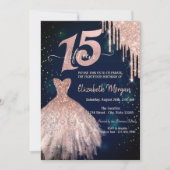 Cool Glitter Drips Jurk Navy Blue 15e verjaardag Kaart (Voorkant)