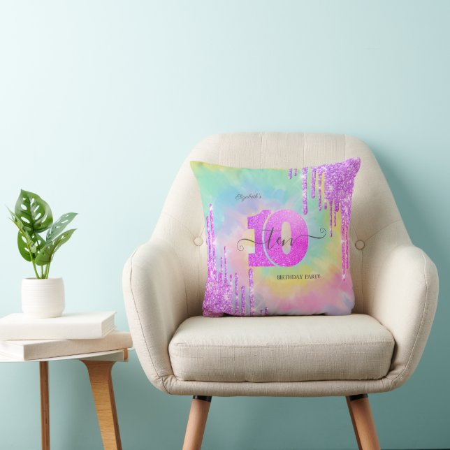 Cool Glitter Drips Tie Dye 10e Verjaardag   Kussen (Stoel)