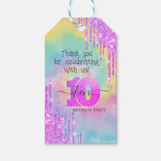 Cool Glitter Drips Tie Dye 10th Birthday Cadeaulabel (Voorkant)