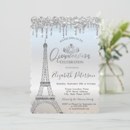 Cool Glitter Eiffel Tower, Drivers Quinceañera Kaart (Staand voorkant)