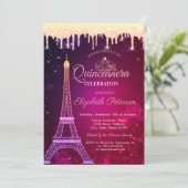Cool Glitter Eiffel Tower Tiara bestuurt Quinceañe Kaart (Staand voorkant)