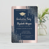 Cool Glitter Gradu Pet, Roos Gold Drids, Navy Blue Kaart (Staand voorkant)