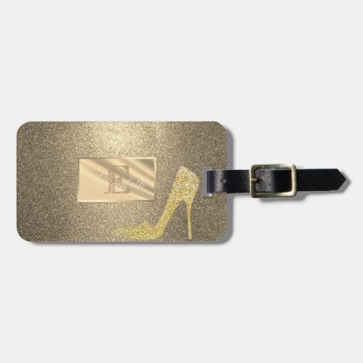 Cool Glitter, Hoge Hak, Monogram-Personalisatie Bagagelabel (Voorkant horizontaal)