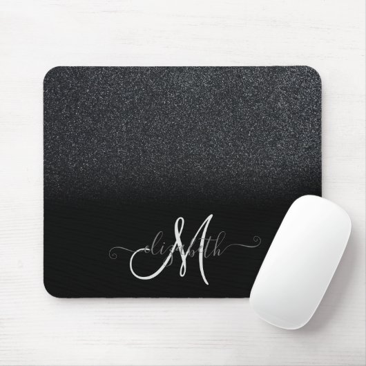 Cool Glitter Ombre Black Monogram Muismat (Met muis)