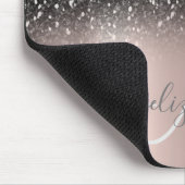Cool Glitter Ombre Black Monogram Roos Gold Muismat (Hoek)