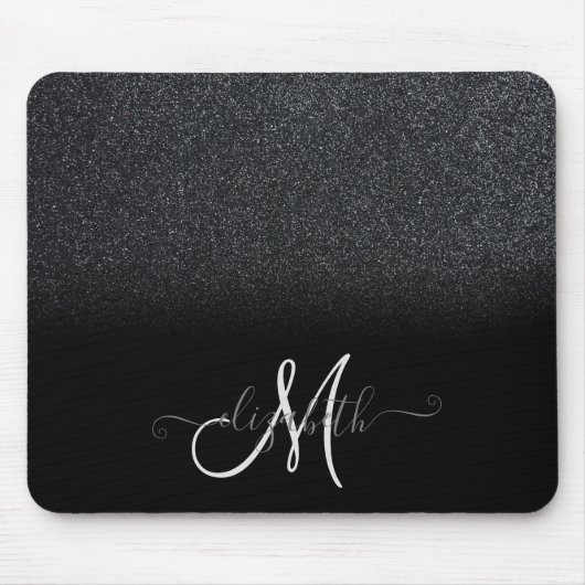 Cool Glitter Ombre Zwart Monogram Muismat (Voorkant)