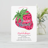 Cool Glitter Strawberry Baby shower Invitation Kaart (Staand voorkant)