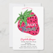 Cool Glitter Strawberry Baby shower Invitation Kaart (Voorkant)