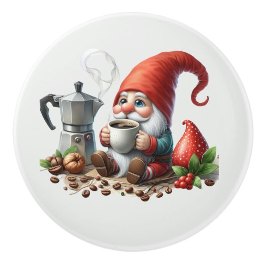 Cool gnome koffiebar keramische knop (Voorkant)