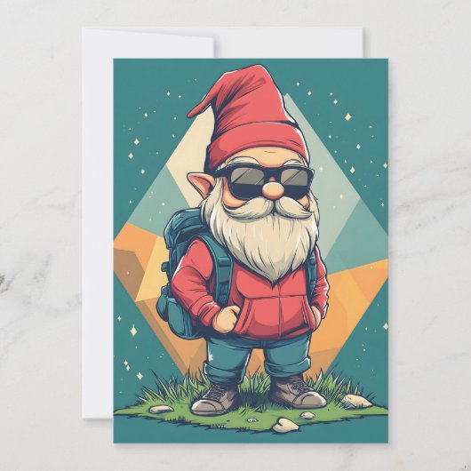 Cool Gnome op een avontuur: leuke illustratie Feestdagenkaart (Voorkant)