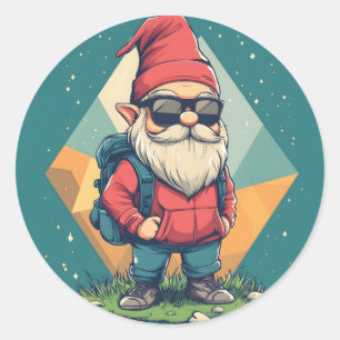 Cool Gnome op een avontuur: leuke illustratie Ronde Sticker