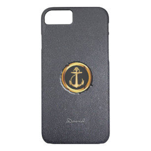 Cool Gold Anchor Black Stone iPhone 7 Hoesje