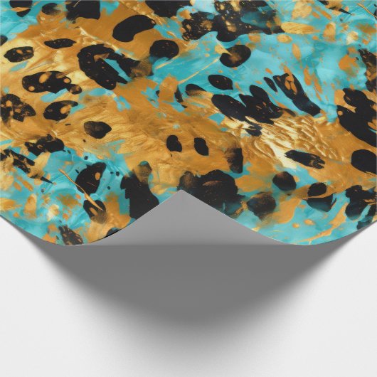 Cool Gold Aqua Leopard Cadeaupapier (Hoek)