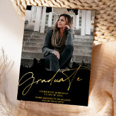 Cool Gold Black afstuderen script foto afstuderen Folie Uitnodiging