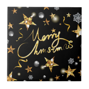 Cool Gold Black Stars Luxe Metallic Mode Xmas Tegeltje