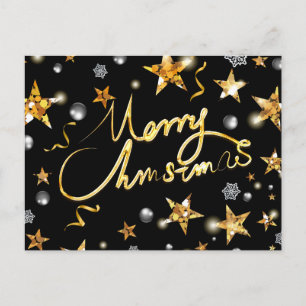 Cool Gold Black Stars Metallic Fashion Prettig Ker Feestdagenkaart