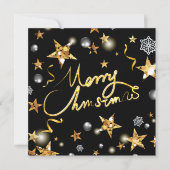 Cool Gold Black Stars Metallic Mode Merry Xmas Bedankkaart (Voorkant)