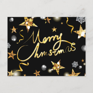 Cool Gold Black Stars Metallic Mode Merry Xmas Feestdagenkaart