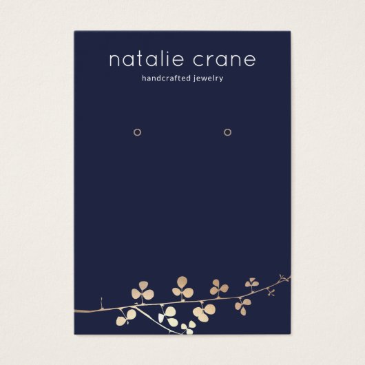 Cool Gold Branch Navy Blue Earring Display Holder  Visitekaartje (Voorkant)