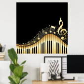 Cool Gold- en zwarte muzieksleutels Poster (Thuiskantoor)