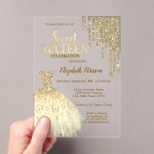 Cool Gold Glitter-schijven, Dress Green Sweet 16 Acryl Uitnodigingen (Insitu (Draagbaar))