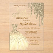 Cool Gold Glitter-schijven, Dress Green Sweet 16 Acryl Uitnodigingen (Voorkant)