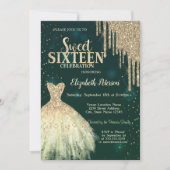 Cool Gold Glitter-schijven, Dress Green Sweet 16 Kaart (Voorkant)