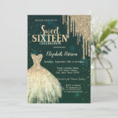 Cool Gold Glitter-schijven, Dress Green Sweet 16 Kaart (Staand voorkant)
