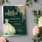 Cool Gold Glitter-schijven, Dress Green Sweet 16 Kaart