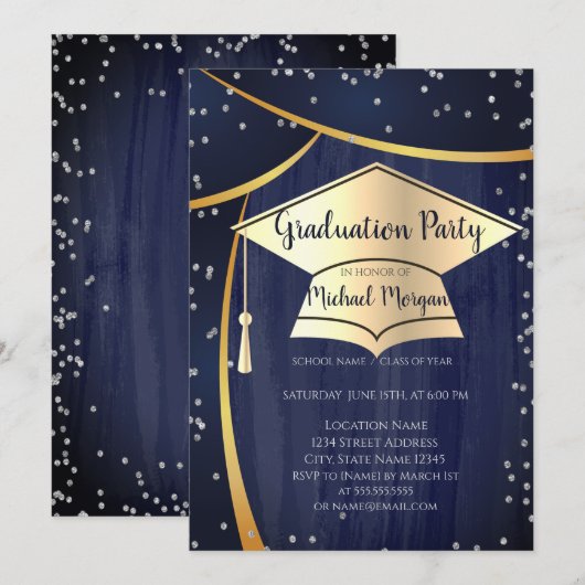 Cool Gold Graduation Cap,Diamonds Afstuderen Kaart (Voorkant / Achterkant)