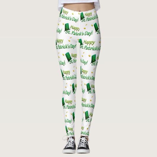 Cool Gold Green Petten Happy St. Patrick Day Phras Leggings (Voorkant)